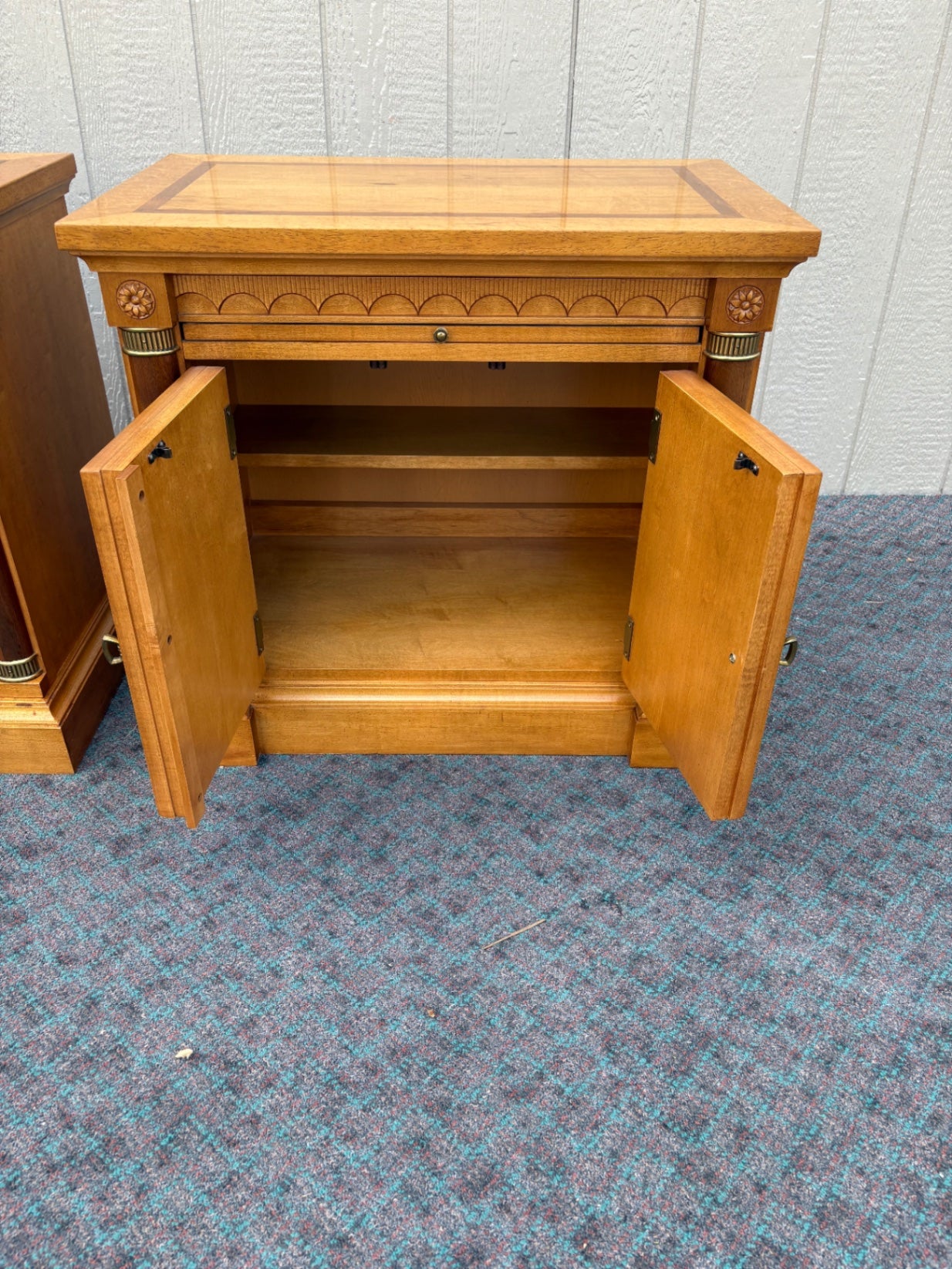 67972 Pair of Ethan Allen Neoclassical Nightstands in Honey Oak Finish