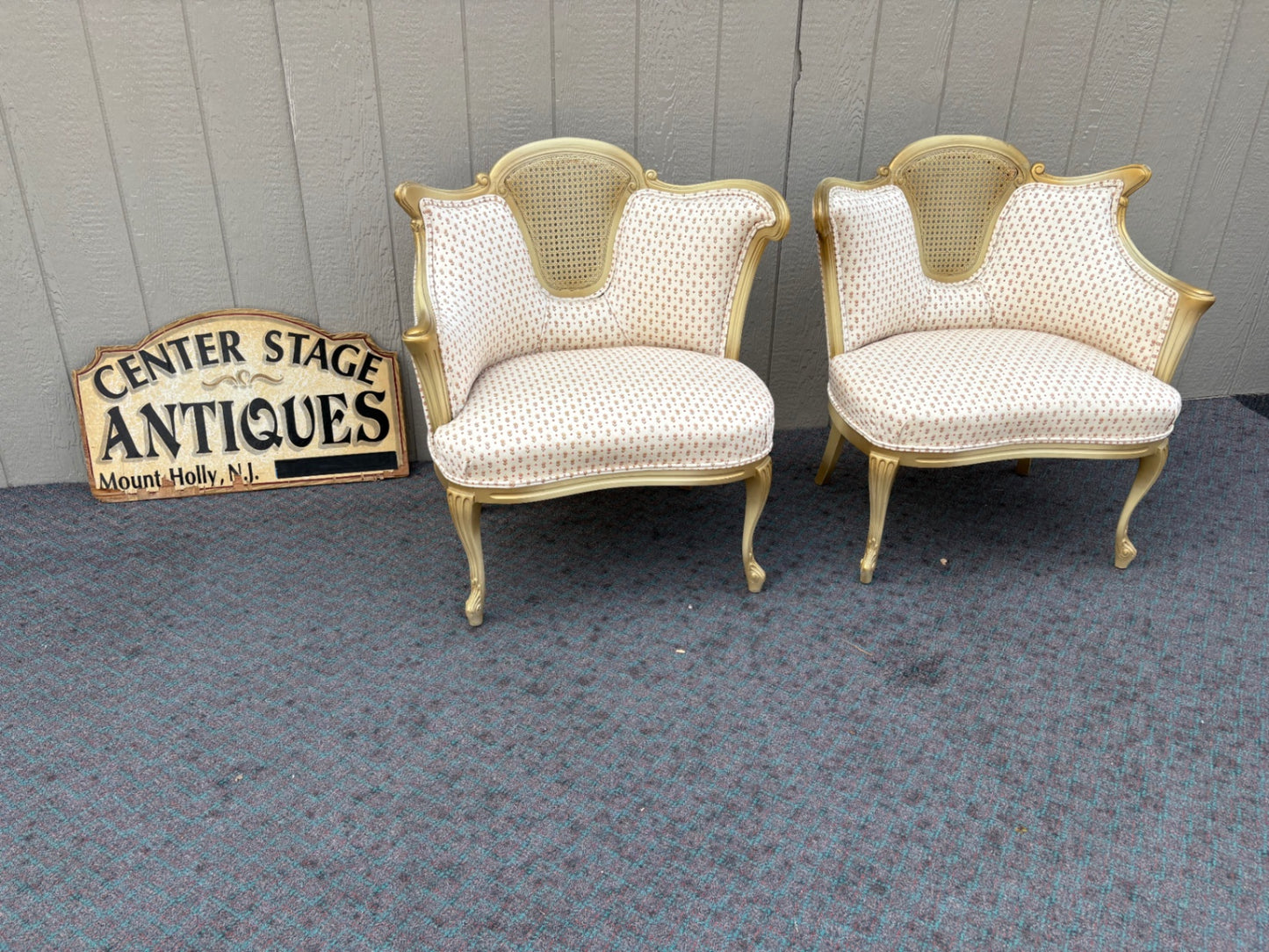 67983  Elegant Pair of Louis XV Style Cane Back Accent Chairs