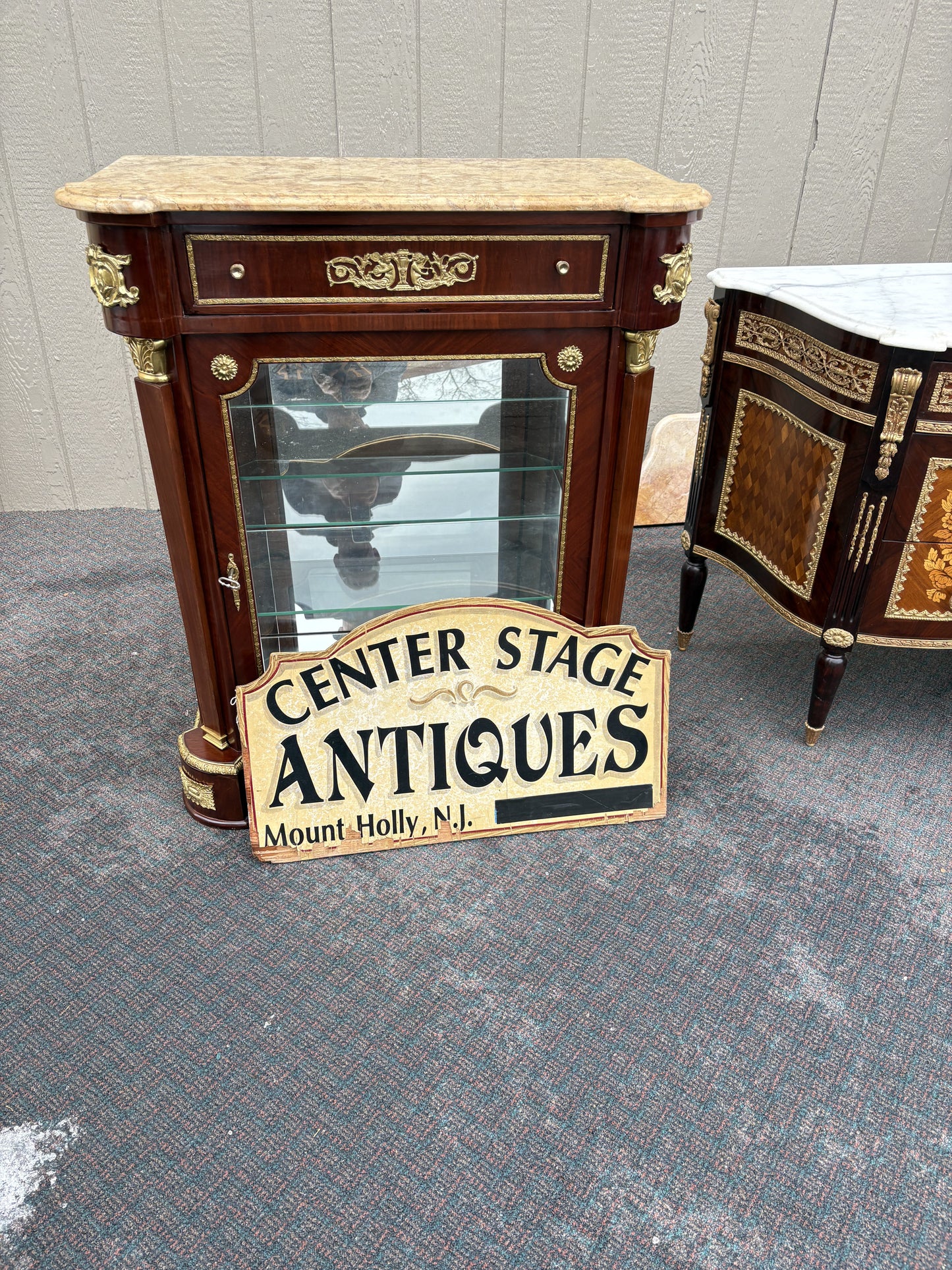 Elegant Louis XV Style Marble Top Curio Cabinet