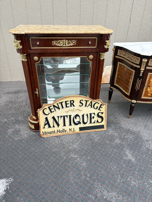 Elegant Louis XV Style Marble Top Curio Cabinet