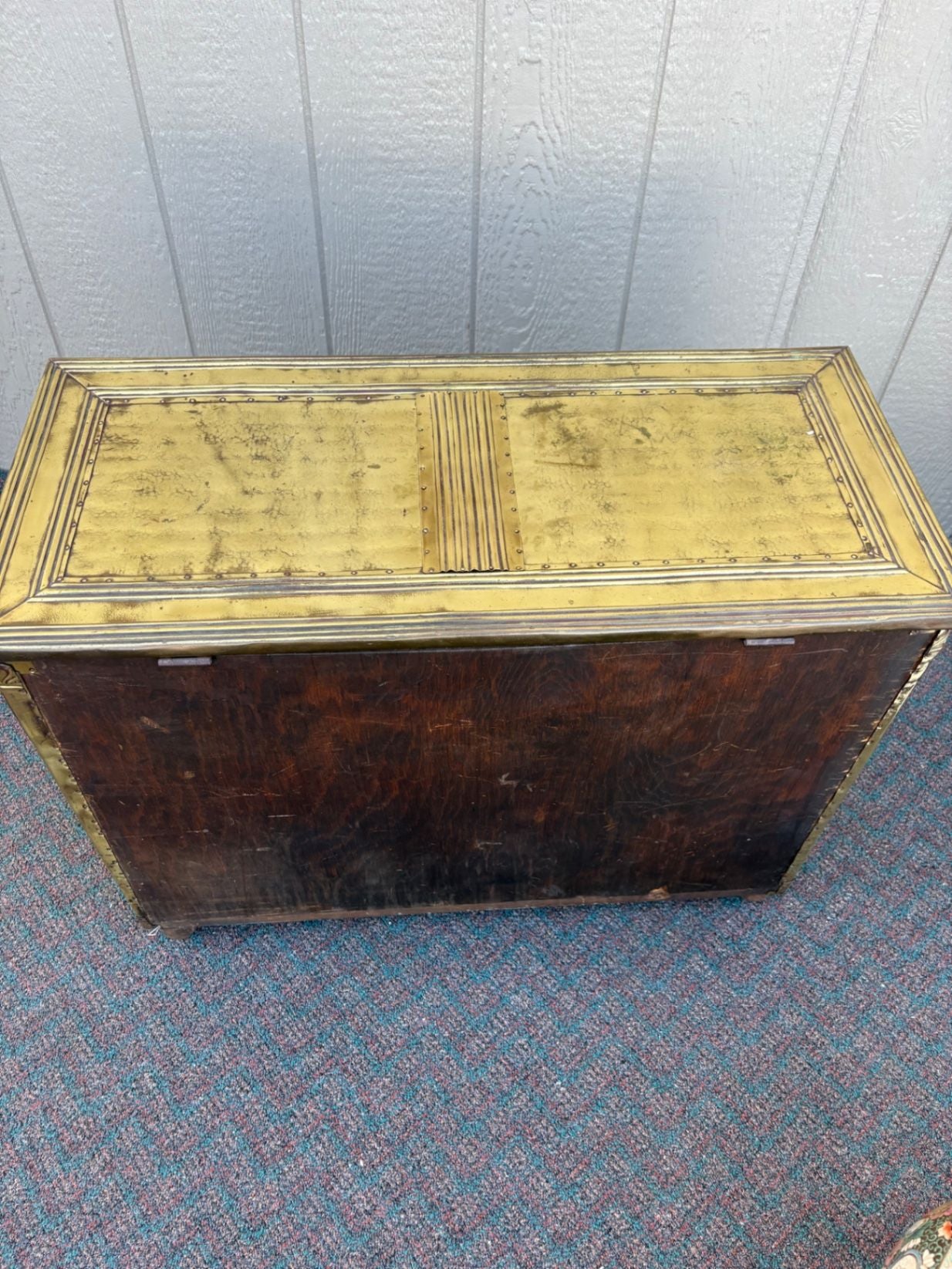 67424  Vintage Brass Trunk with Embossed Detailing