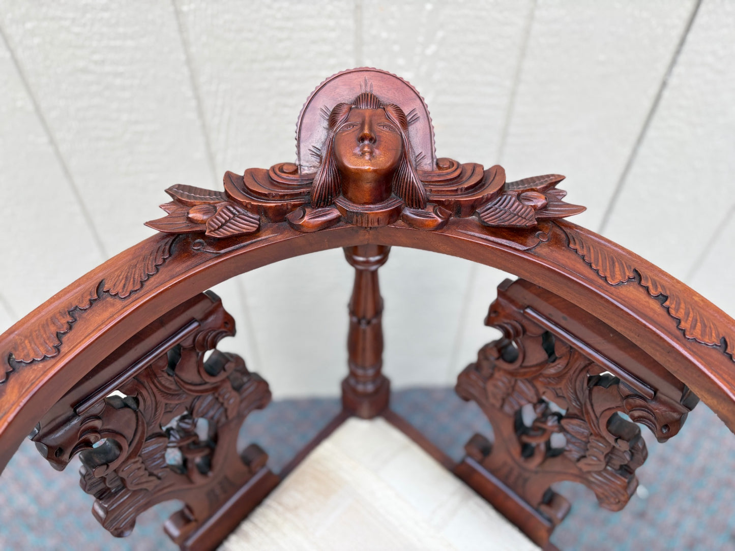 68029 Victorian Carved Mahogany Corner Chair with Upholstered Seat
