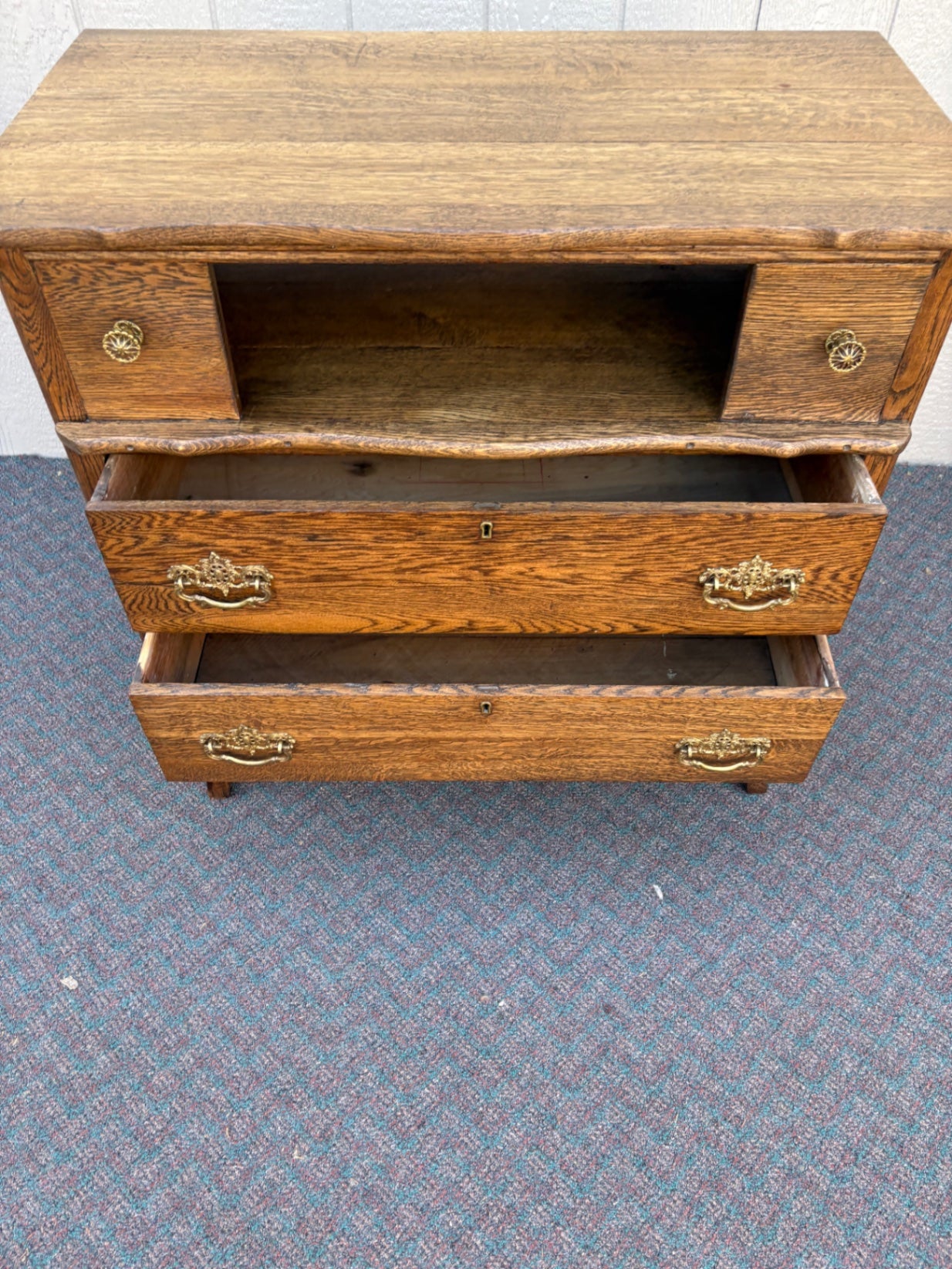 67692 Antique Oak Chest of Drawers with Open Shelf, Early 20th Century
