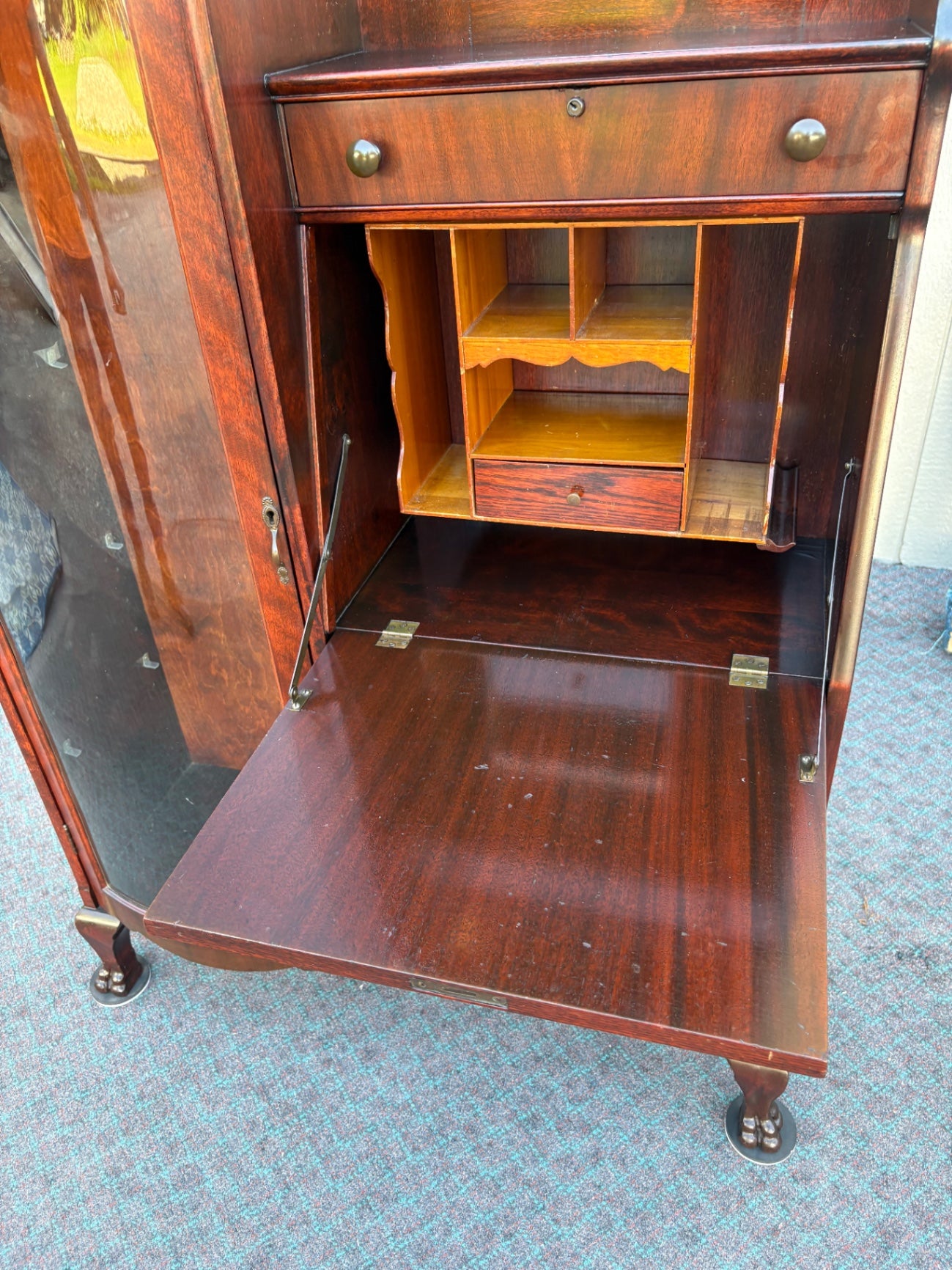 68054 Victorian Mahogany Side-by-Side Secretary with Glass Door