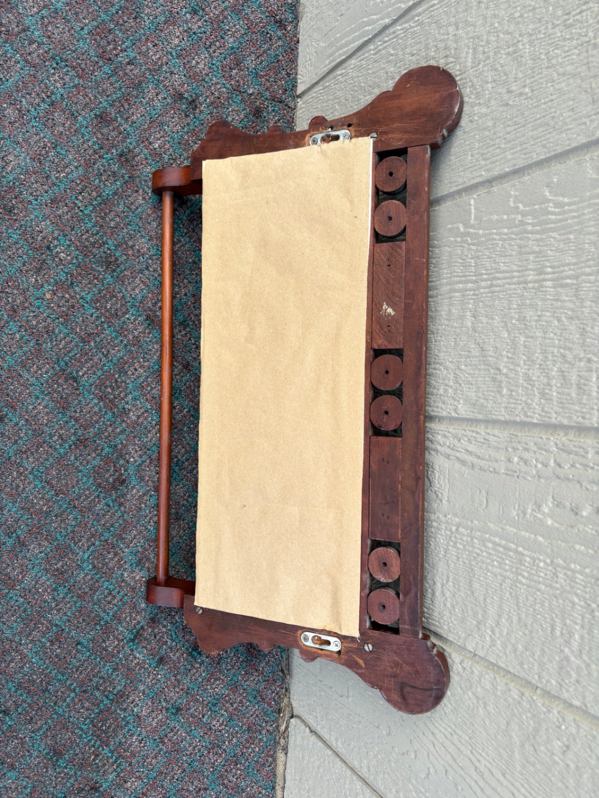 68107 Victorian Wall-Mounted Towel Rack with Carved Details and Fabric Panel
