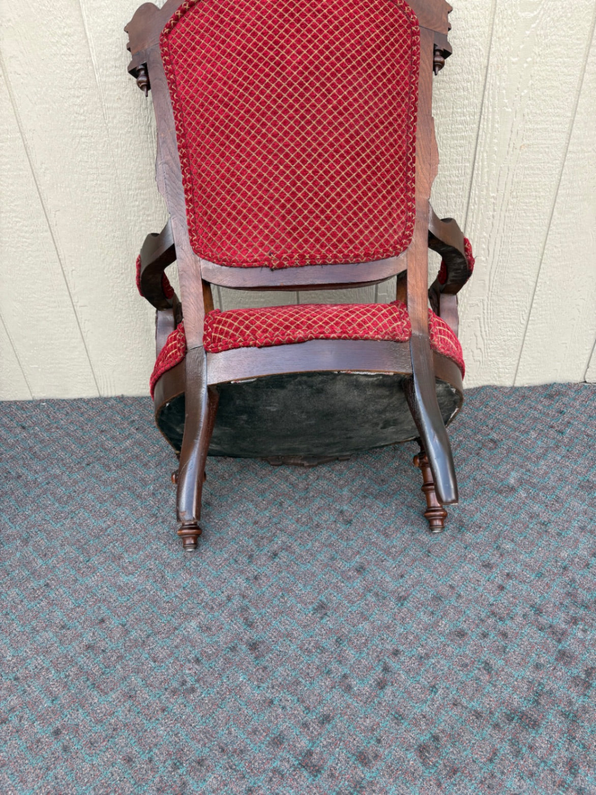 67682 Victorian Carved Walnut Armchair with Red Upholstery