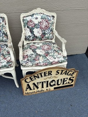 60612 PAIR of Romantic Shabby BERGERE Floral Armchairs with Factory White Finish