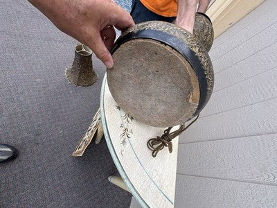 67043 Large Oriental Decorator Metal Lamp with Fancy  Custom made Shade