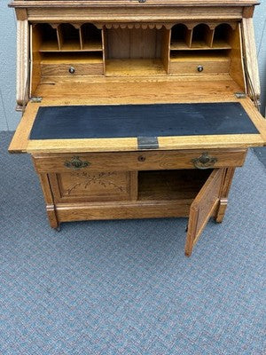 67028 Antique Victorian Oak Secretary Desk w/ Bookcase Top