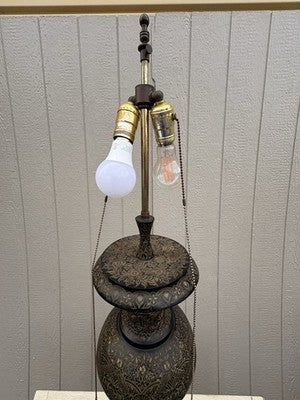 67043 Large Oriental Decorator Metal Lamp with Fancy  Custom made Shade