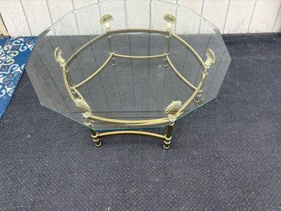 66743   QUALITY Brass and Glass Shell Design Coffee Table