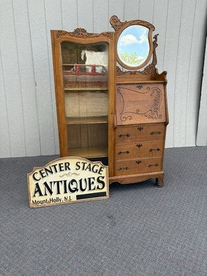67053 Antique Victorian Oak Side By Side Desk Bookcase