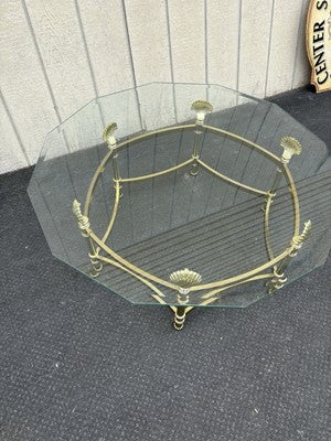 66743   QUALITY Brass and Glass Shell Design Coffee Table