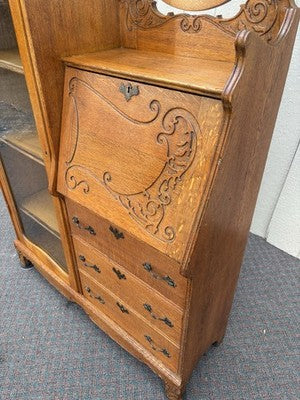 67053 Antique Victorian Oak Side By Side Desk Bookcase