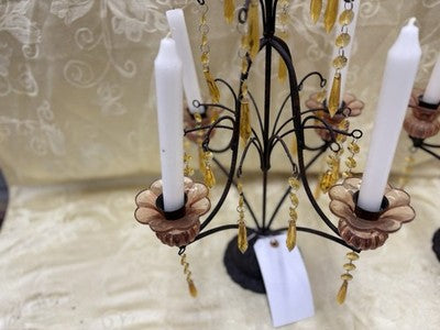 61929 Pair Candelabra Lamps with Glass Prisms