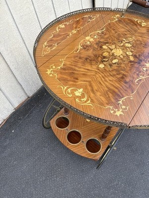 66844 Italian Inlaid Bar Cart Liquor Cabinet Teacart