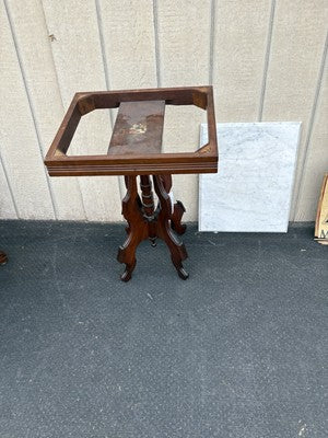 66777 Antique Victorian Walnut Marble Top Lamp Table Stand