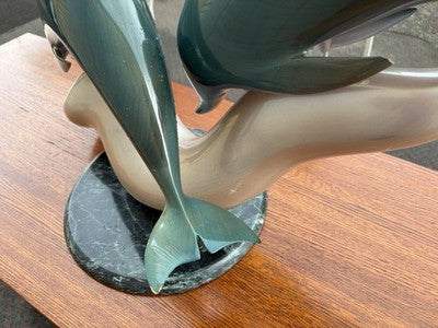 66971 Modern Dolphin Sculpture on Marble Base