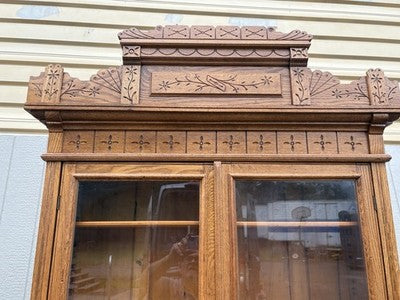 67028 Antique Victorian Oak Secretary Desk w/ Bookcase Top