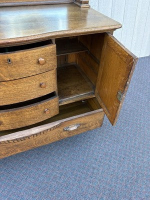 67012 Antique Victorian Oak Lion Head Buffet Sideboard Cabinet