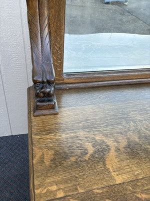 67012 Antique Victorian Oak Lion Head Buffet Sideboard Cabinet