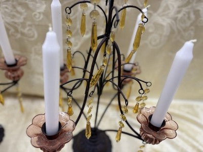 61929 Pair Candelabra Lamps with Glass Prisms