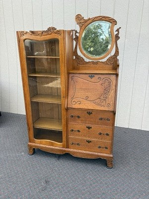 67053 Antique Victorian Oak Side By Side Desk Bookcase