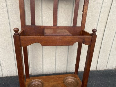 66600 Antique Victorian Hat Rack Hallseat w/ Mirror + Umbrella Stand