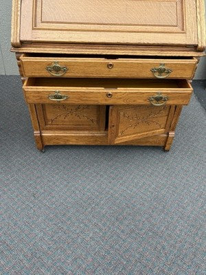 67028 Antique Victorian Oak Secretary Desk w/ Bookcase Top