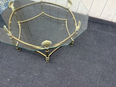 66743   QUALITY Brass and Glass Shell Design Coffee Table