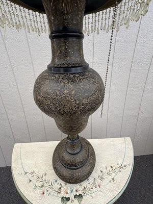 67043 Large Oriental Decorator Metal Lamp with Fancy  Custom made Shade