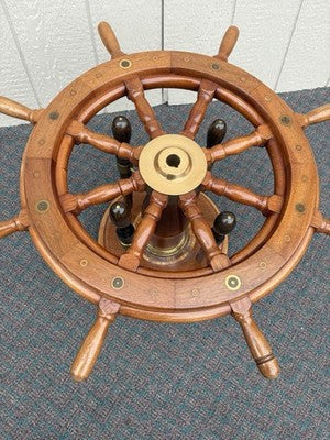 67164 Original Ships Wheel With Glass Top Coffee Table