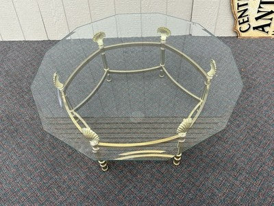 66743   QUALITY Brass and Glass Shell Design Coffee Table