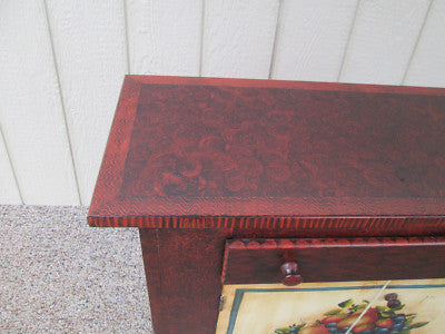 56069 HAND PAINTED FRUIT BASKET CONSOLE TABLE 2 DOOR CABINET WITH DRAWER