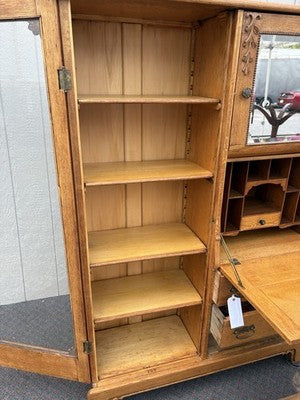 66904   Antique Victorian Oak Side By Side Bookcase Desk