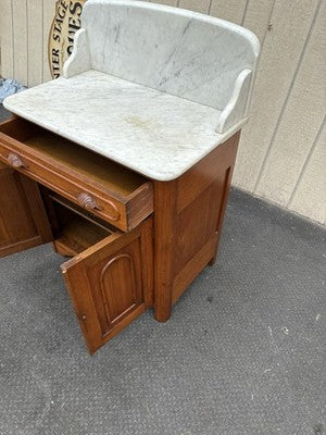 66855  Antique Victorian Walnut  Marble Top Washstand Chest Dresser