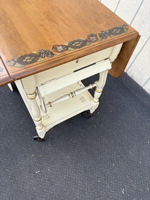 66692  ETHAN ALLEN Stenciled Tea Cart Rolling Dropside Cart