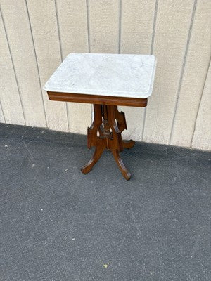 66778 Antique Victorian Walnut Marble Top Lamp Table Stand