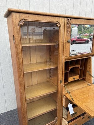 66904   Antique Victorian Oak Side By Side Bookcase Desk