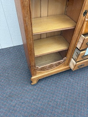 66904   Antique Victorian Oak Side By Side Bookcase Desk