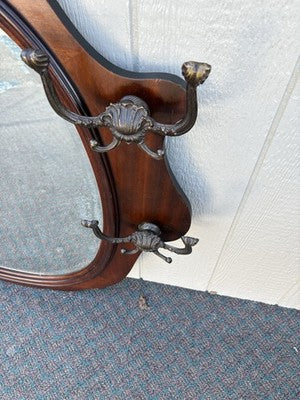 67066 Antique Mahogany Hatrack Coat Tree with Beveled Mirror