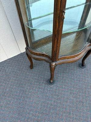 67008 Antique Victorian Oak Serpentine Glass Curio China Cabinet