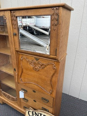 66904   Antique Victorian Oak Side By Side Bookcase Desk