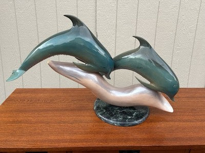 66971 Modern Dolphin Sculpture on Marble Base