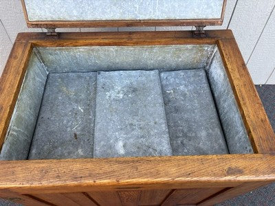 67160 Antique  BAMBERGER Victorian Oak Ice Box Refrigerator with Lift Top