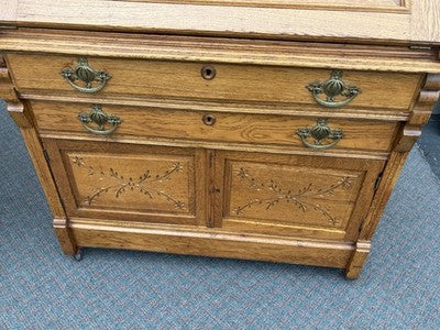 67028 Antique Victorian Oak Secretary Desk w/ Bookcase Top