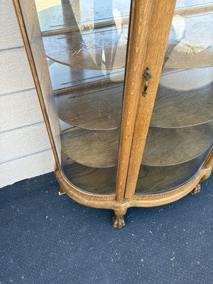66656   Antique Victorian  Bow Glass Curio Cabinet with Angel Cherub Backsplash