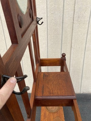 66600 Antique Victorian Hat Rack Hallseat w/ Mirror + Umbrella Stand