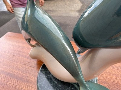 66971 Modern Dolphin Sculpture on Marble Base