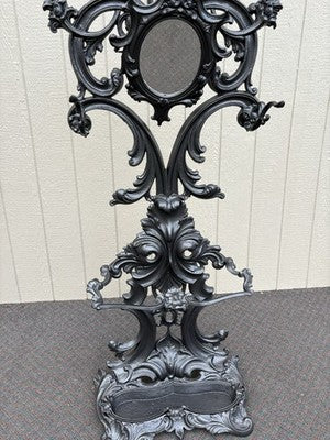 67150 Antique Victorian Cast iron Hat Rall With Mirror and Umbrella holders